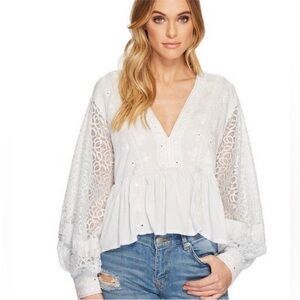 Free People White Lace Long Sleeve Top